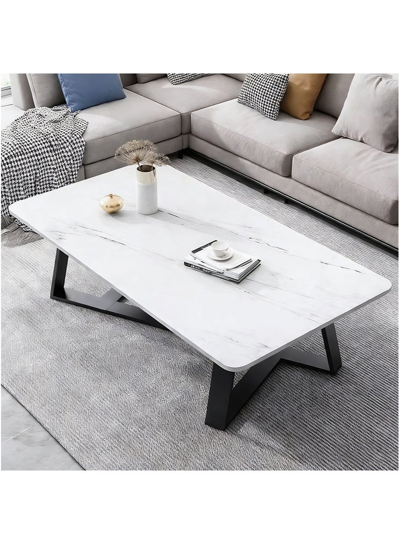 VUCATIN 120x60x45cm Luxury Wooden Living Room Coffee Table - Modern Faux Marble Texture Tea Table, Small Home Office Balcony Tea Desk, Nordic Ins Style Center Table  (White) - Image 2